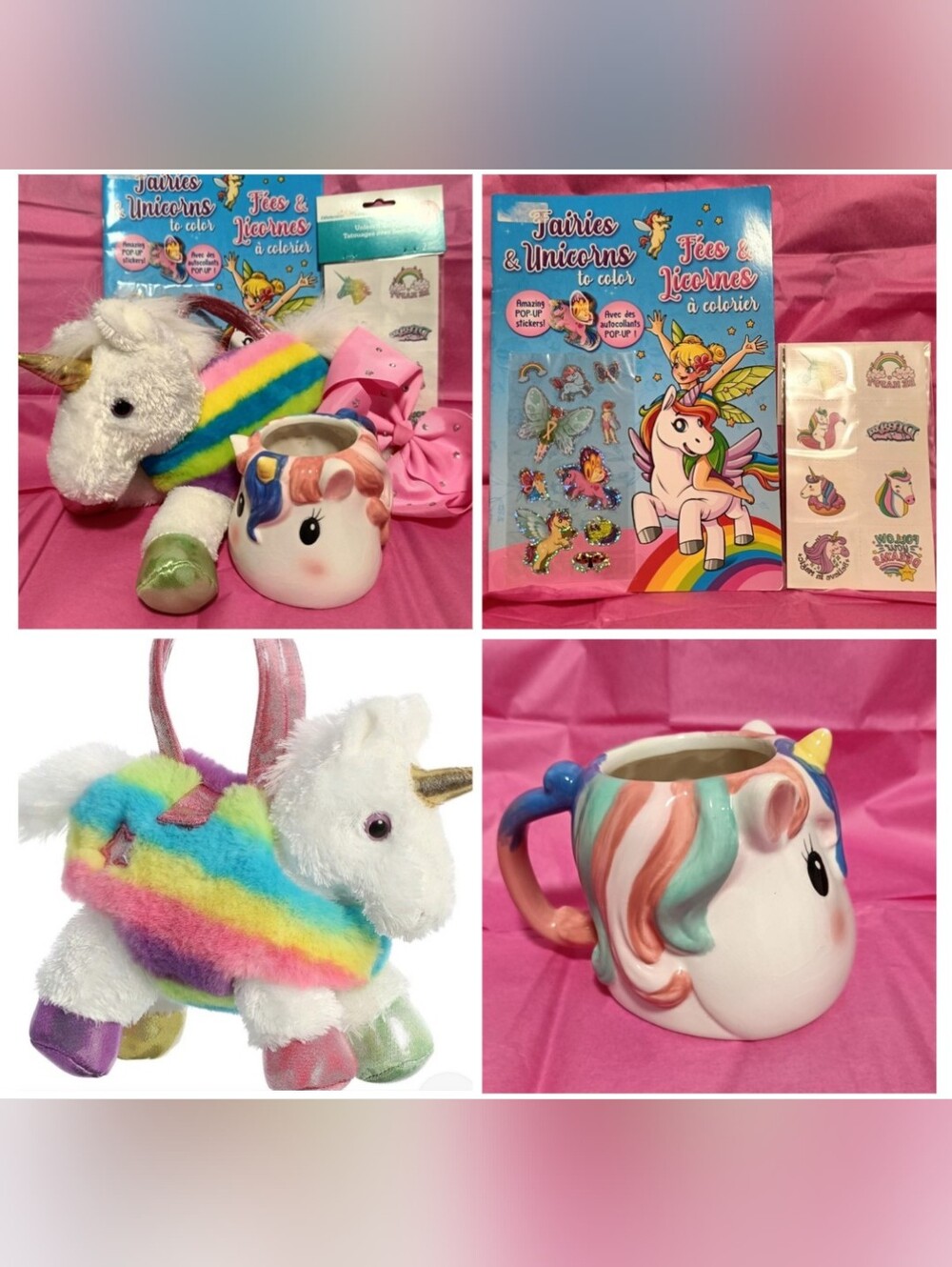 🌈Unicorn Themed gift, Plush Toy,  Mug,Stickers,Coloriage book,🎁 Surprise